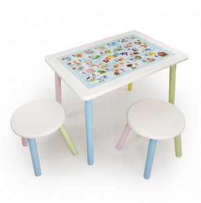 Детский комплект стол и два табурета круглых с накладкой Алфавит (Белый, Белый, Цветной) в Первоуральске - pervouralsk.mebel-74.com | фото