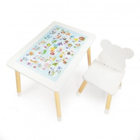 Комплект детской мебели стол и стул Мишутка с накладкой Алфавит (Белый/Белый/Береза) в Первоуральске - pervouralsk.mebel-74.com | фото