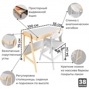 Комплект растущий стол  стул 38 попугаев «Вуди» (Белый, Береза) в Первоуральске - pervouralsk.mebel-74.com | фото