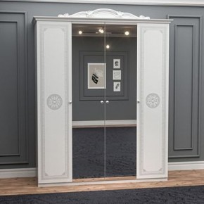 Шкаф 4-х дверный с зеркалами (12.244) Грация (белый/серебро) в Первоуральске - pervouralsk.mebel-74.com | фото