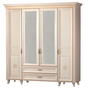Шкаф для одежды 4-дверный с зеркалом №493 Марлен кремовый белый в Первоуральске - pervouralsk.mebel-74.com | фото