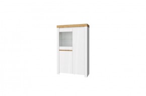 Шкаф с витриной 1V2D, TAURUS, цвет белый/дуб вотан в Первоуральске - pervouralsk.mebel-74.com | фото
