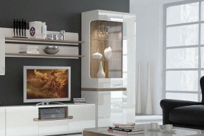 Шкаф с витриной 3D/TYP 01L, LINATE ,цвет белый/сонома трюфель в Первоуральске - pervouralsk.mebel-74.com | фото